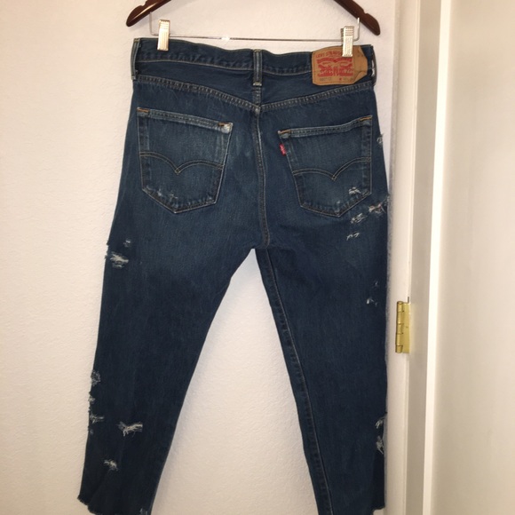 Levi’s 501 CT Handmade Distressed DarkWash Jeans Sz: 32 - Picture 8 of 10